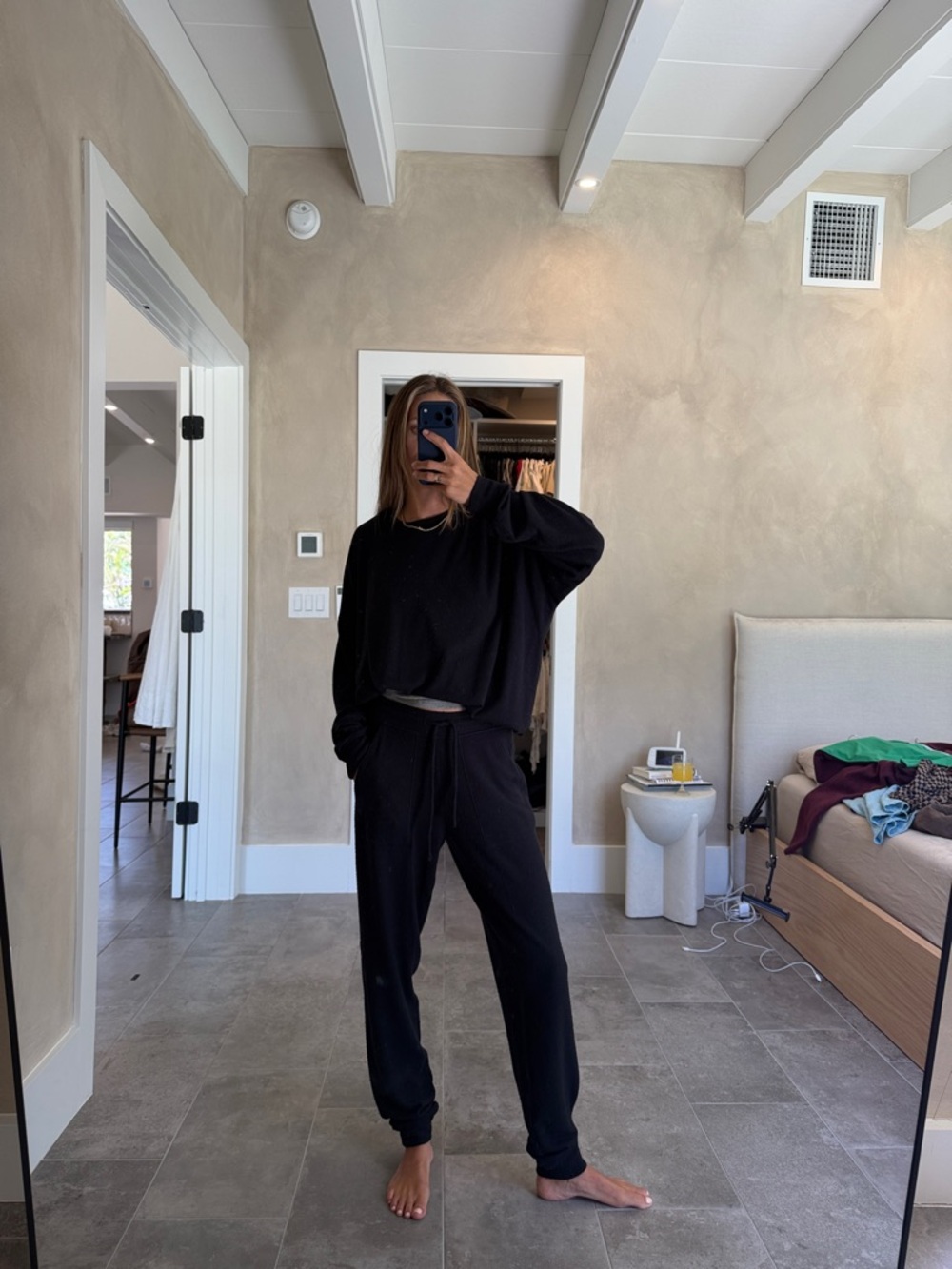 ALO Black Cozy Lounge Set - Long Sleeve Top & Joggers